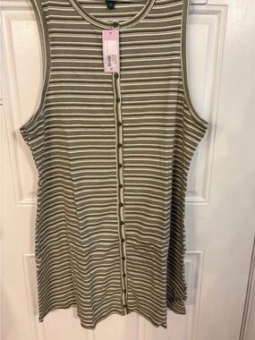 wild fable Olive Green and White Striped Button-Up Tank Top mini dress